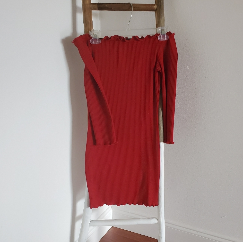 Off the shoulder red mini dress